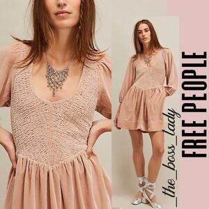 Free People mini dress velvet smocked pleated boho cocktail party XS